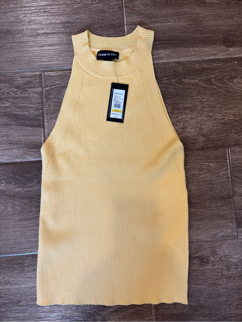 Kenneth Cole New Sz M Ribbed Halter Knit Tank Top Butter Yellow Classic Fall